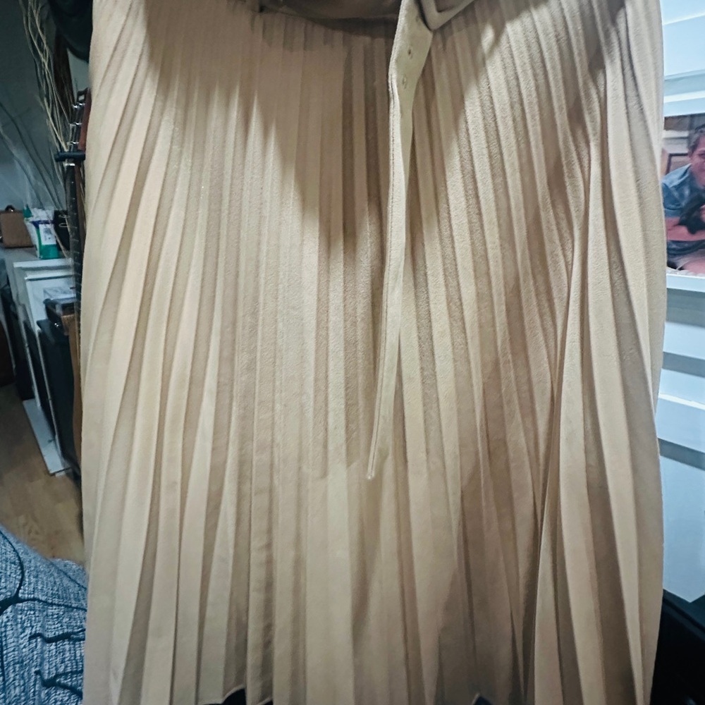 Zara Cream Midi A-Line Skirt with Tie Front